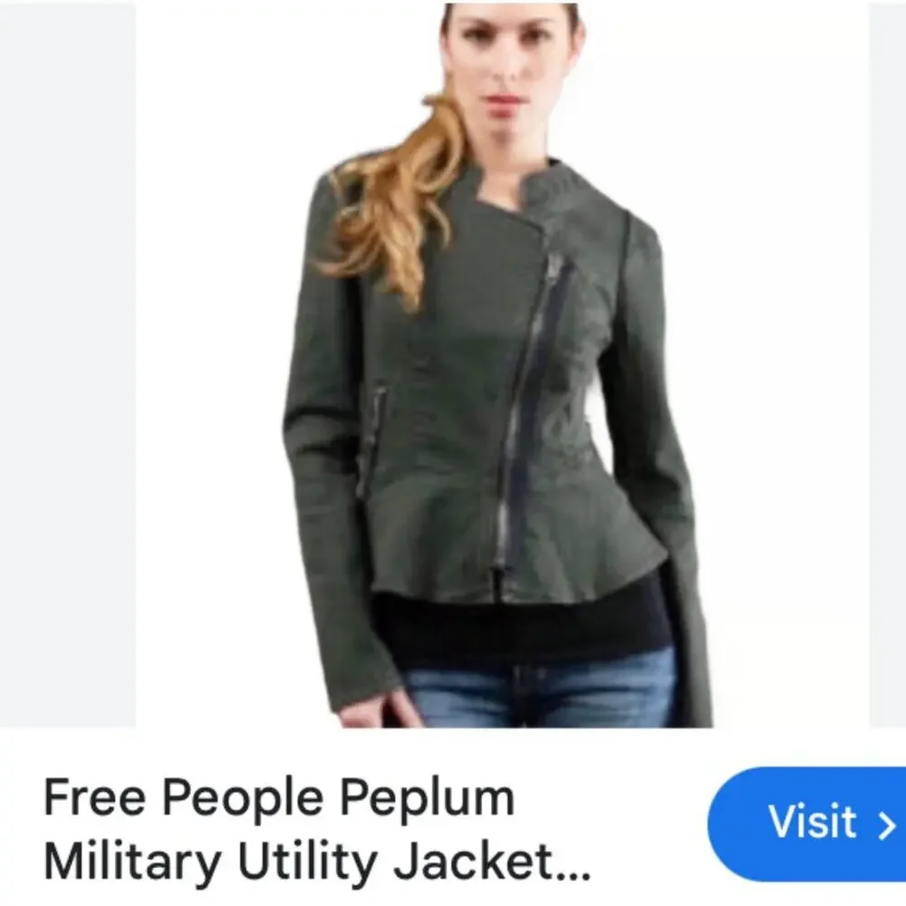 Free People Sz 8 Military Utility Jacket Peplum Cotton Stretch Asymmetrical Zip